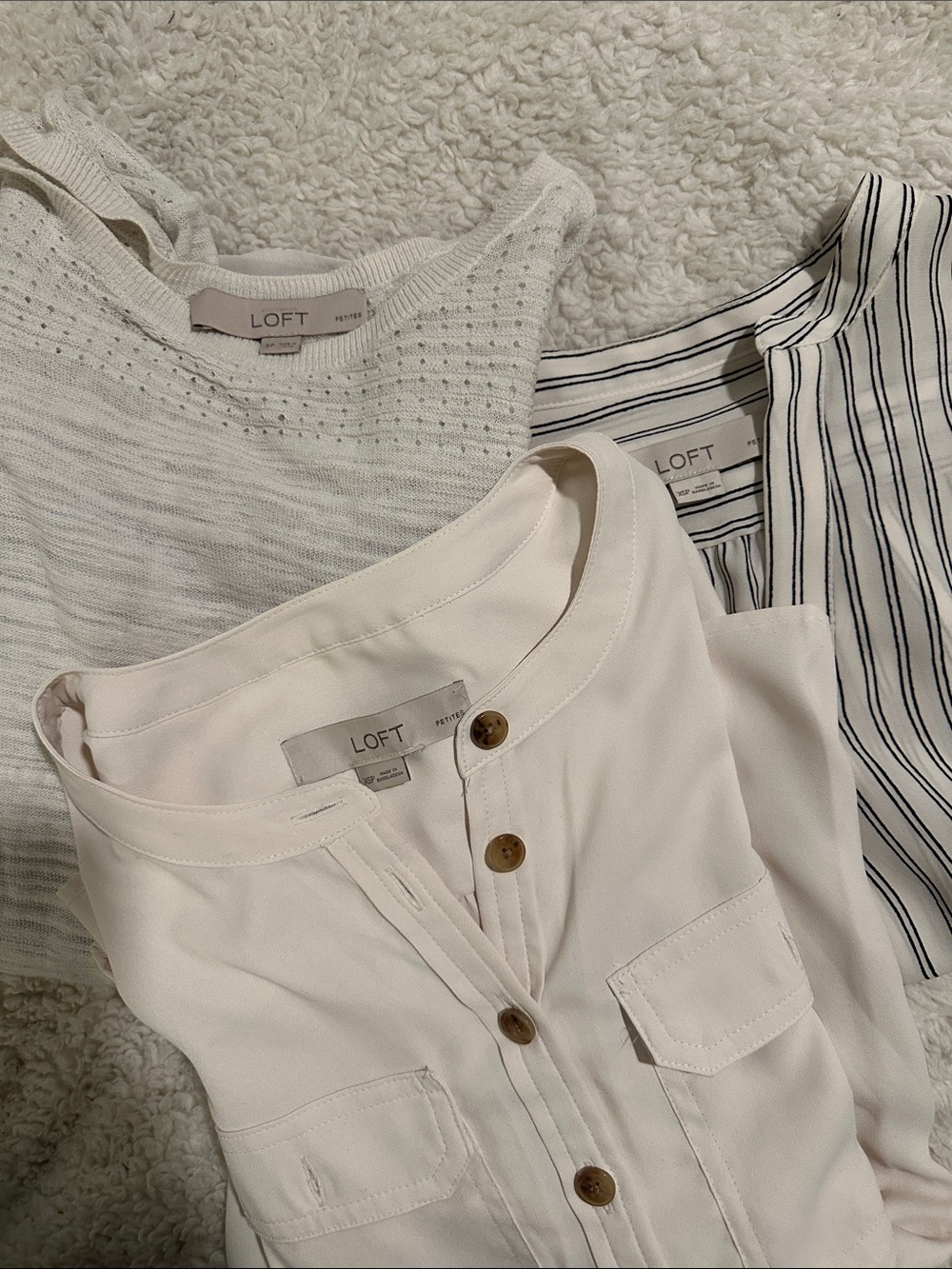 LOFT Cream and White Tops Trio - Cream, White, Navy Stripe